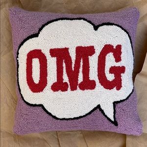 Decorative Hooked Wool “OMG” Pillow